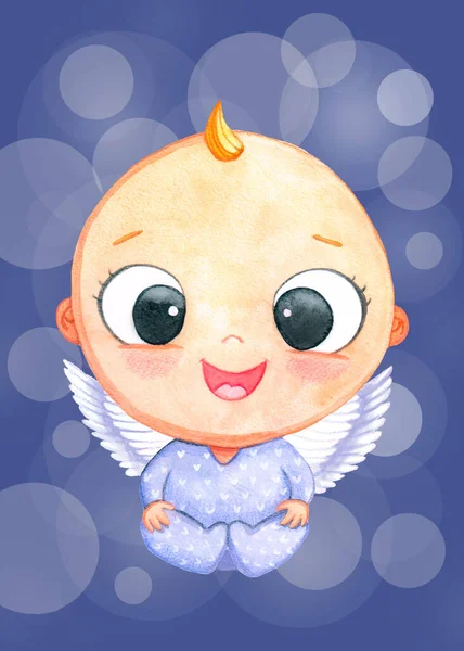 Carino bambino angelo di Natale dei cartoni animati. Illustrazione ad acquerello — Foto Stock