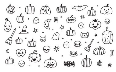 Çizgi roman cadılar bayramı koleksiyonu. Vektör el izole edilmiş arkaplan