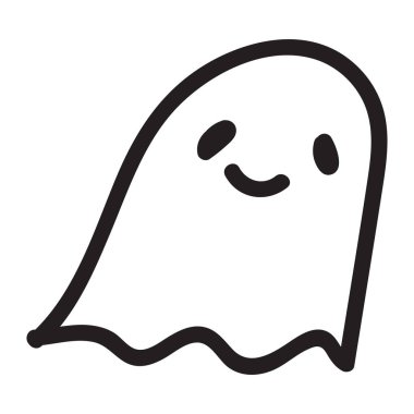 Tatlı karalama hayalet karakteri. Mutlu Cadılar Bayramı hayalet karikatür çizimleri. Parti kartı yazdırma, gömlek veya ürün baskısı, etiket tasarımı