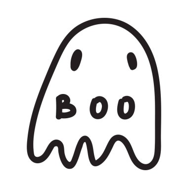 Tatlı karalama hayalet karakteri. Mutlu Cadılar Bayramı hayalet karikatür çizimleri. Parti kartı yazdırma, gömlek veya ürün baskısı, etiket tasarımı