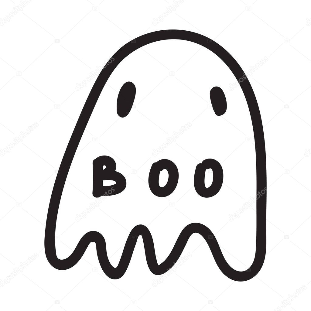 Cute doodle ghost character. Happy Halloween ghost cartoon vector illustration. Party card invitation print, shirt or product print, sticker design
