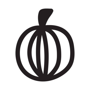 Balkabağı siyah beyaz ikon. Doodle Balkabağı skeci. Sebze hatlarının vektör çizimi. Basit monokrom görüntüsü. El çizimi mürekkep çizimi