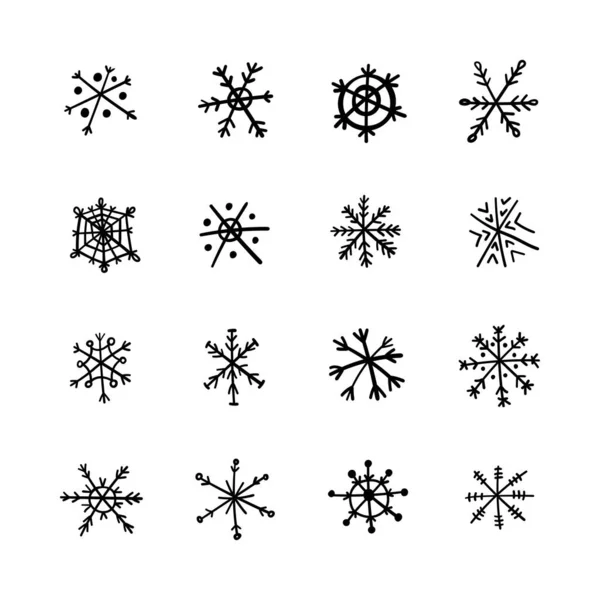 Conjunto Invierno Copo Nieve Icono Negro Aislado Sobre Fondo Blanco — Archivo Imágenes Vectoriales
