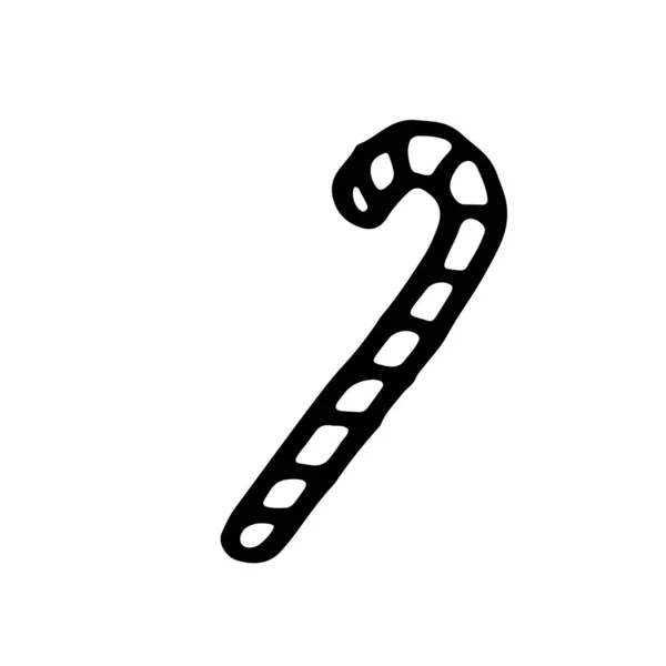 Cane doodle de caramelo aislado sobre fondo blanco. Dibujos animados del icono del vector de caña — Vector de stock