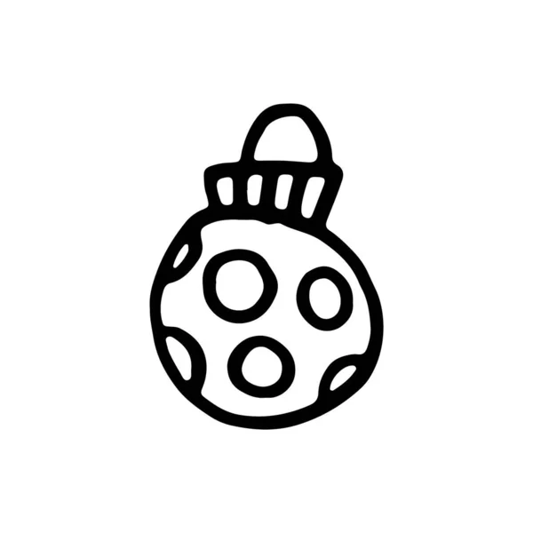 Hand drawn doodle Christmas toy ball. Symbol of Happy New Year, Xmas holiday celebration, winter. — Vettoriale Stock