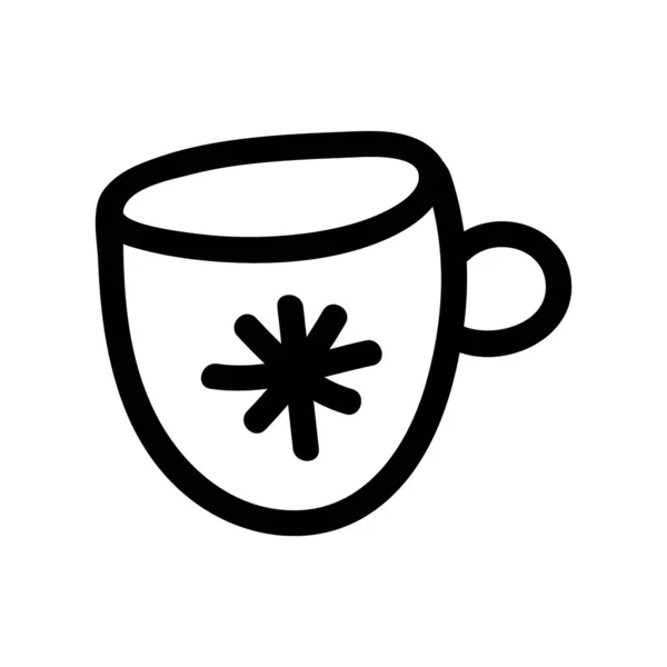 Hand drawn vector cute cup of hot coffee. Doodle style. Black outline isolated on white. — Vettoriale Stock