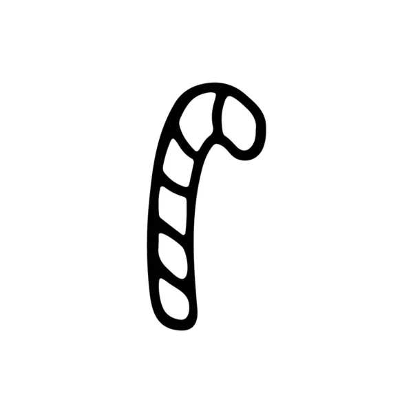 Candy cane doodle isolated on white background. Cartoon of cane vector icon — Stock vektor