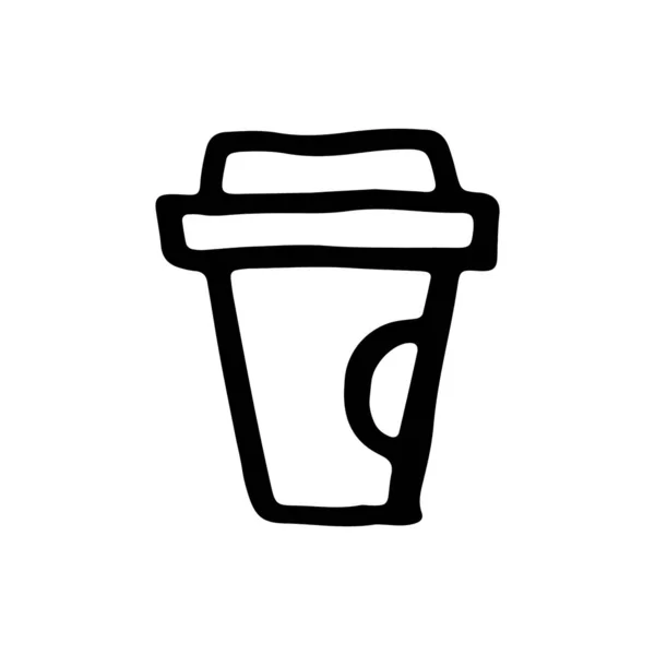 Vetor desenhado à mão bonito xícara de café quente. Estilo Doodle. Esboço preto isolado em branco. — Vetor de Stock