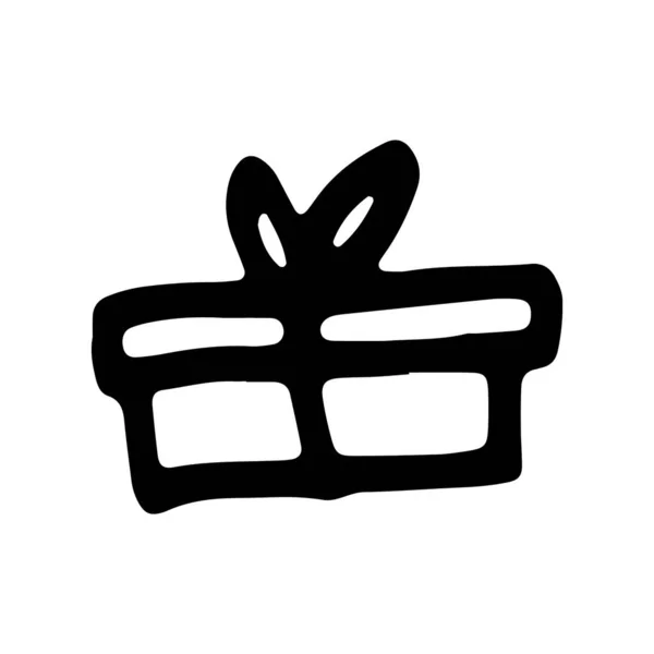 Gift box hand drawn doodle element in black isolated over white. Vector illustration — Vettoriale Stock