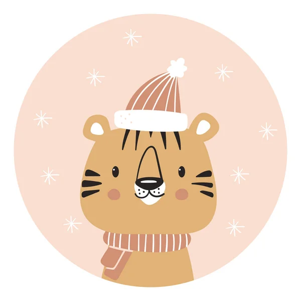 Christmas tiger, Merry Christmas illustrations of cute cats with accessories like a knitted hats, scarfs. Hello winter — Vector de stock