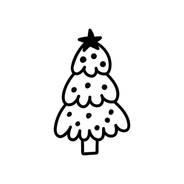 Rustic doodle Christmas tree. Winter forest hand drawn vector illustrator — Vettoriale Stock