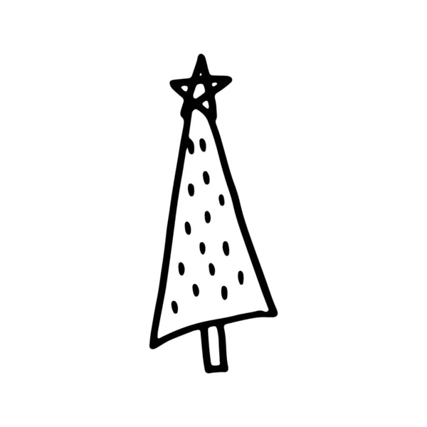 Rustic doodle Christmas tree. Winter forest hand drawn vector illustrator — Vettoriale Stock
