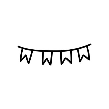 Bayrakların çelengi. Doodle el yazısıyla çizim. Tatil dekorasyonu. İçerik siyah ve beyaz