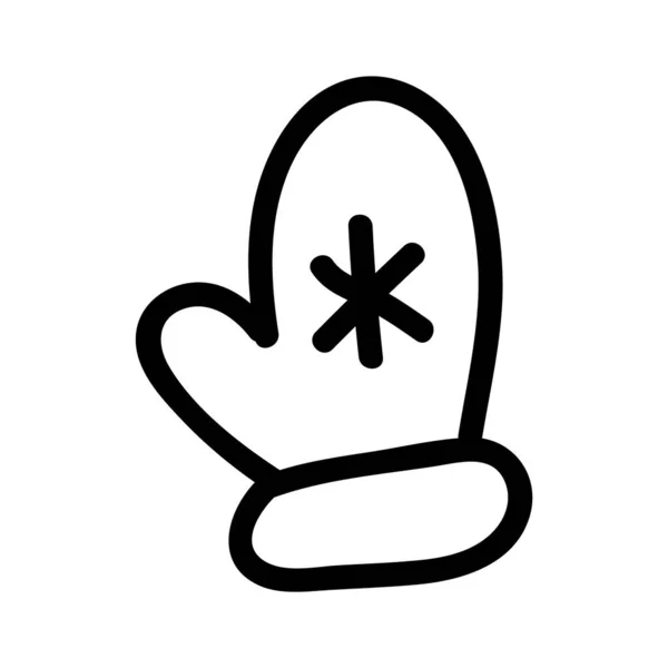 Mittens vector icon. Hand drawn doodle. Knitted accessories with a snowflake. Black and white concept — Vettoriale Stock