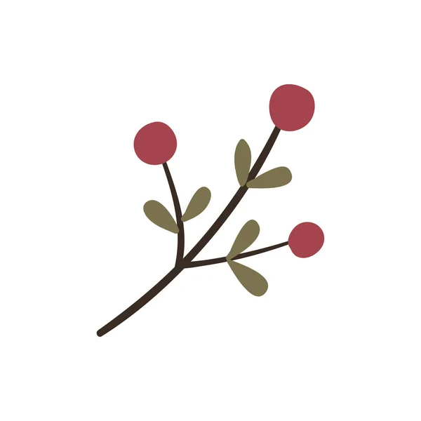 Διάνυσμα επίπεδη καρτούν στυλ Holly δέντρο, μούρα στο κλαδί. Μεμονωμένη απεικόνιση. Χριστουγεννιάτικες κάρτες, πανό παρουσίασης διακόσμηση σύμβολο σχεδιασμού — Διανυσματικό Αρχείο