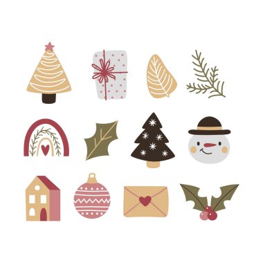 Geleneksel Noel sembolleri ve dekoratif unsurlarla Noel koleksiyonu.
