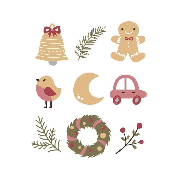 Collection de Noël avec symboles de Noël traditionnels et éléments décoratifs. — Image vectorielle