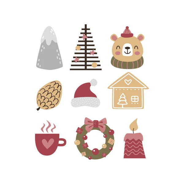 Рождественская коллекция с традиционными рождественскими символами и декоративными элементами. — стоковый вектор