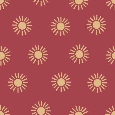 Boho güneşi kusursuz desen. Yazlık bebek baskısı. Sıcak, dünyevi renkler. Güneş soyut modern kumaş tasarımı.