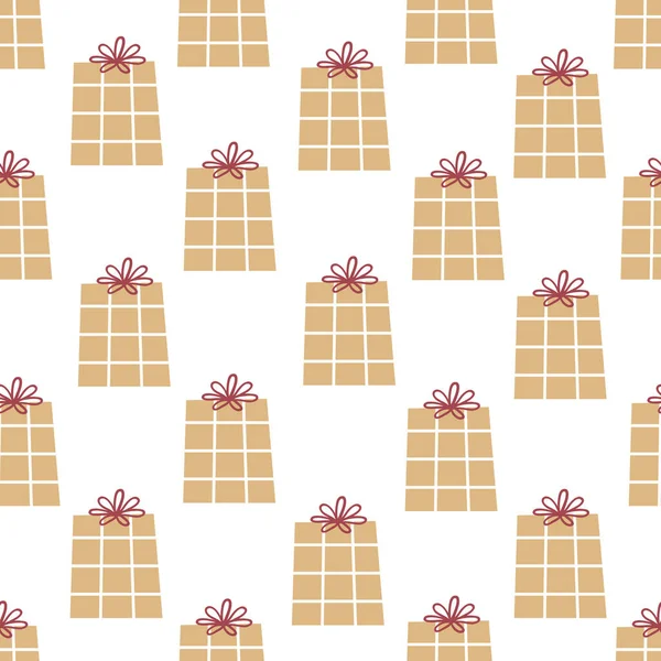 Noel hediye kutuları kusursuz desenli. Paket kağıdı, kartpostal, defter veya kumaş tasarımı için samimi kış çizimi.