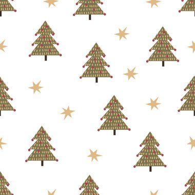 Renkli noel ağaçları kusursuz desenli arka plan. Dekoratif duvar kağıdı, yazdırmak için iyidir..
