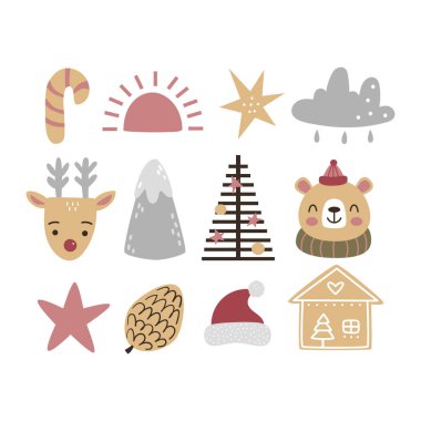 Geleneksel Noel sembolleri ve dekoratif unsurlarla Noel koleksiyonu.