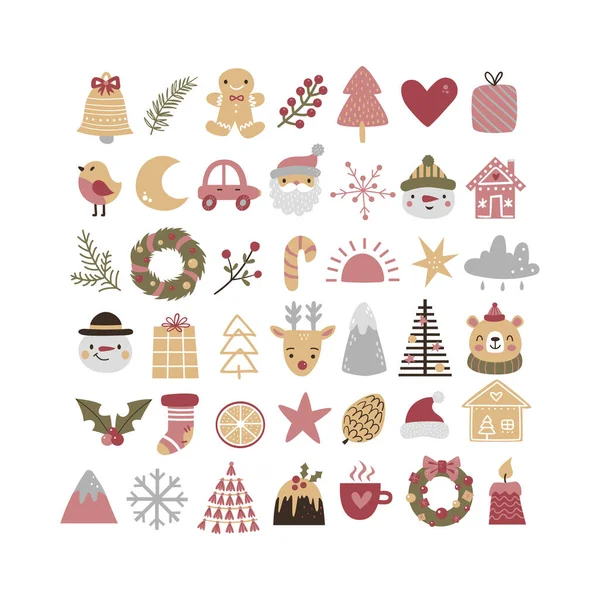 Grande collezione natalizia con simboli natalizi tradizionali ed elementi decorativi. — Vettoriale Stock