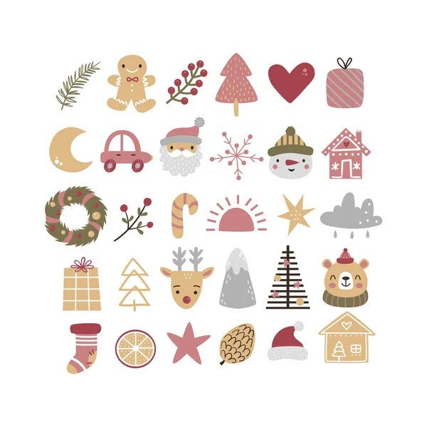 Большая рождественская коллекция с традиционными рождественскими символами и декоративными элементами. — стоковый вектор
