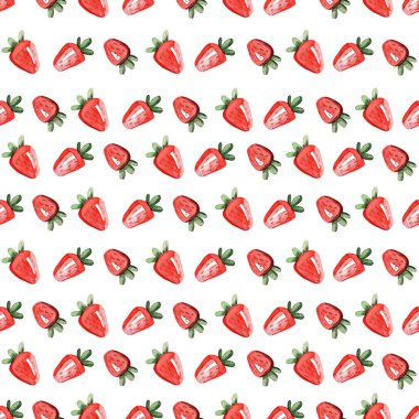 Çilekli suluboya, dikişsiz desen, beyaz arkaplanda dut