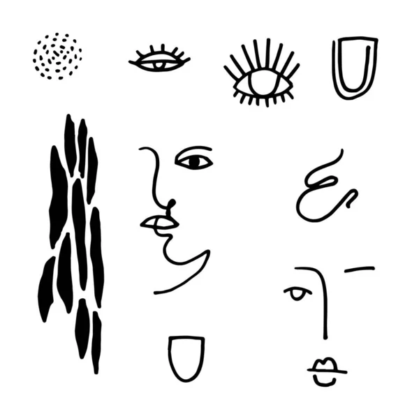 Various Sketchy Doodle Hapes Objects Freehand Black Curves Dots Spiral —  Vetores de Stock