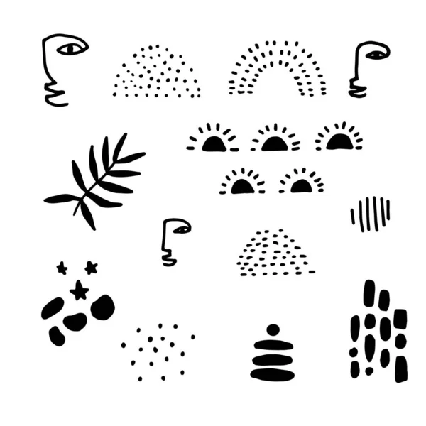 Various Sketchy Doodle Hapes Objects Freehand Black Curves Dots Spiral — Wektor stockowy