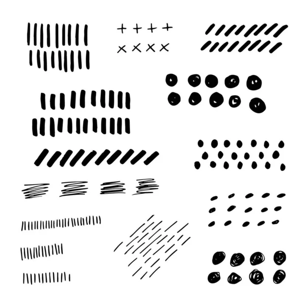 Différents Gribouillis Objets Lignes Points Noirs Main Levée Style Grunge — Image vectorielle