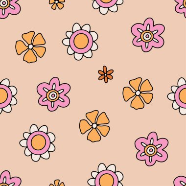 1970 model Retro çiçek deseni. Hippi modaya uygun arka planlar. El çizimi vektör çizimi