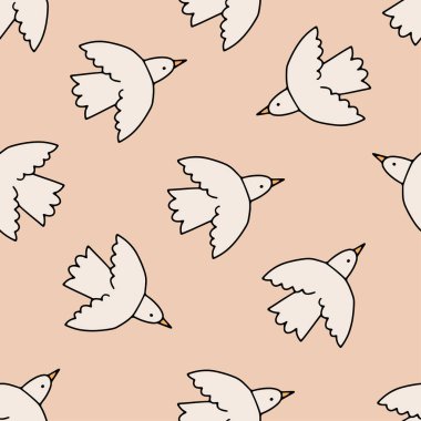 Barış kuşu kusursuz bir şekilde uçar. Spring folk boho estetik arka plan tasarımı. Vektör illüstrasyonu