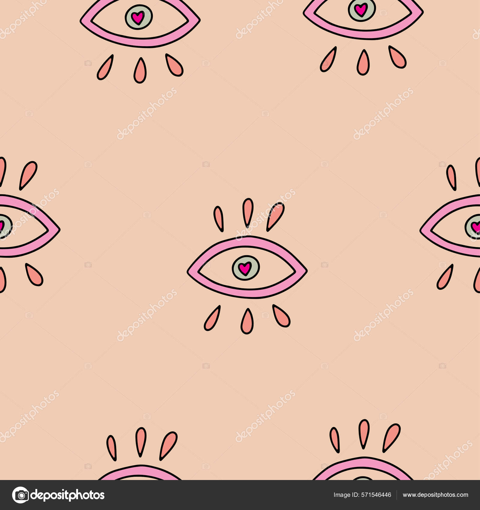 邪恶的眼药膏载体孤立的涂鸦无缝图案。魔术,巫术,神秘的符号,剪贴画线艺术收藏.Hamsa眼，魔法眼，装饰元素.  图库矢量图©tori261988.gmail.com 571546446, image size:1600x1700