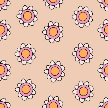 1970 model Retro çiçek deseni. Hippi modaya uygun arka planlar. El çizimi vektör çizimi