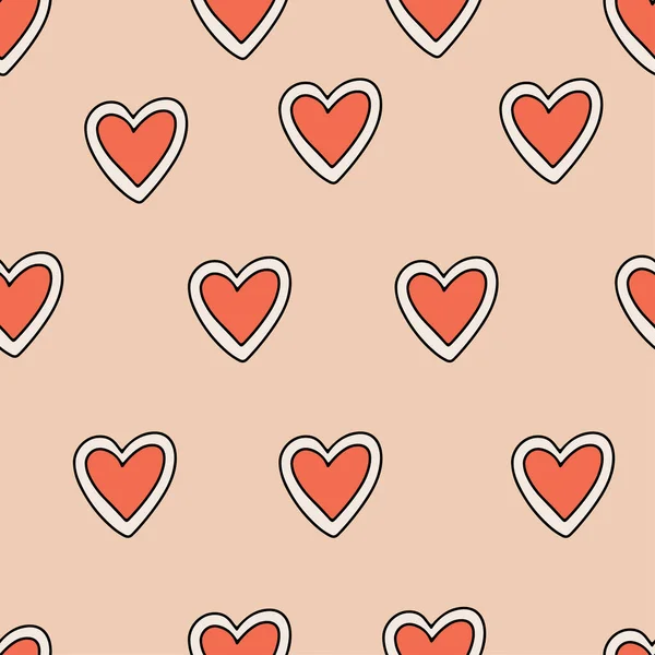 Rétro 1970 Amour Coeur Motif Vectoriel Sans Couture Coeur Rouge — Image vectorielle