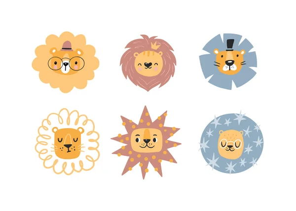 Lindos Leones Con Elementos Florales Ilustración Vectorial Moderna Clipart Vida — Vector de stock