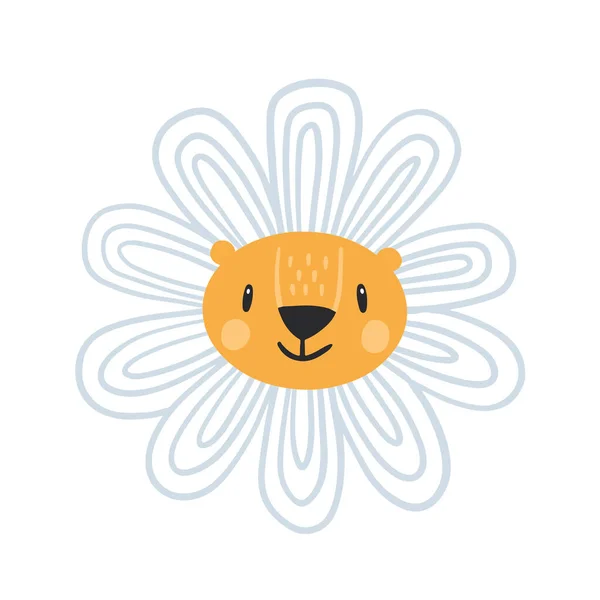 かわいい花のライオン 現代のベクターイラスト ジャングルライフ クライマー ベクトルイラスト 変な動物たち — ストックベクタ