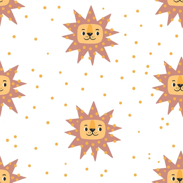Seamless Patterns Funny Cute Lion Childish Animal Background Perfect Fabric — Image vectorielle