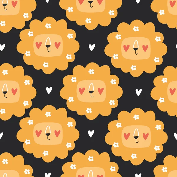 Seamless Pattern Lion Cute Cartoon Lions Hearts Scrapbook Printable Paper — Vetor de Stock