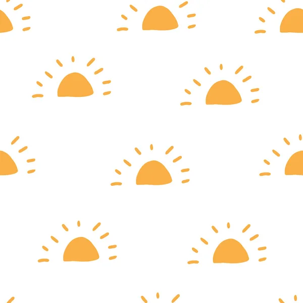 Yellow Sun Seamless Pattern White Background Flat Vector Illustration Sun — Stockvektor