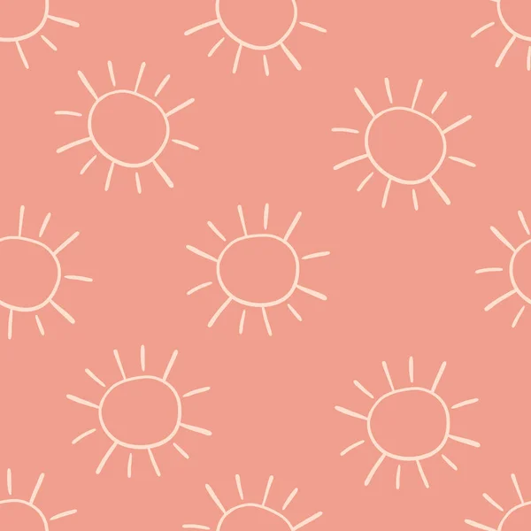Pink Seamless Pattern Hand Drawn Suns Fabric Design Rising Sun — Stockvektor
