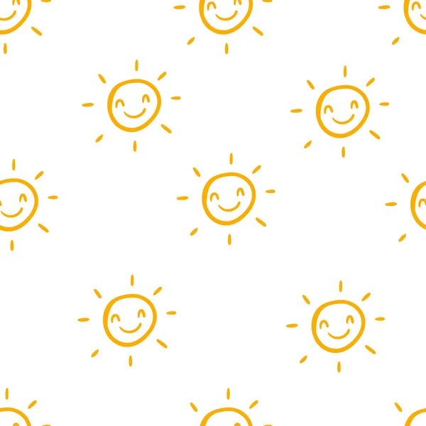 Cute Seamless Pattern Sun Icons Funny Happy Smiley Suns Bright — Stockvektor