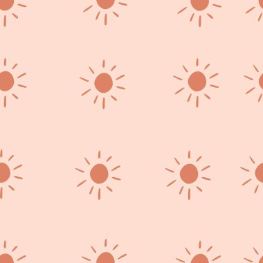 Seamless background sun gender neutral pattern. Whimsical minimal earthy 2 tone color. kids nursery wallpaper or boho cartoon summer fashion all over print. Vector illustration