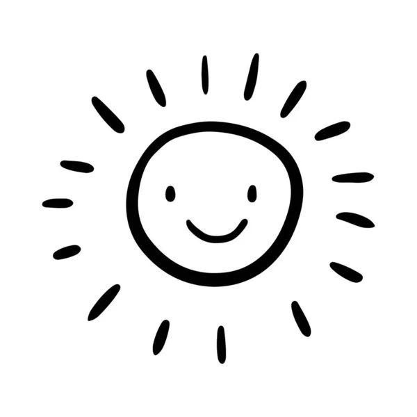 Cute Cartoon Hand Drawn Sun Sweet Vector Black White Sun — 스톡 벡터