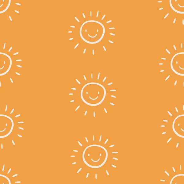 Cute Seamless Pattern Sun Icons Funny Happy Smiley Suns Bright — Stockvektor