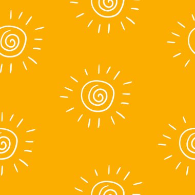 Seamless summer pattern with hand drawn sun. Illustration for cards, posters, banners, textile and other design. Vector illustration