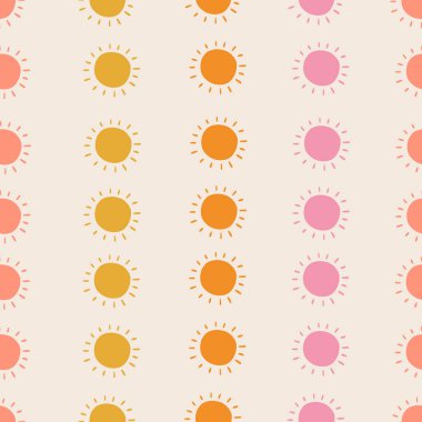 Hand drawn sun modern doodle seamless pattern. Pastel grunge background. Vector illustration