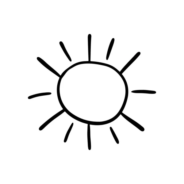 Cute Cartoon Hand Drawn Sun Drawing Sweet Vector Black White — Stok Vektör